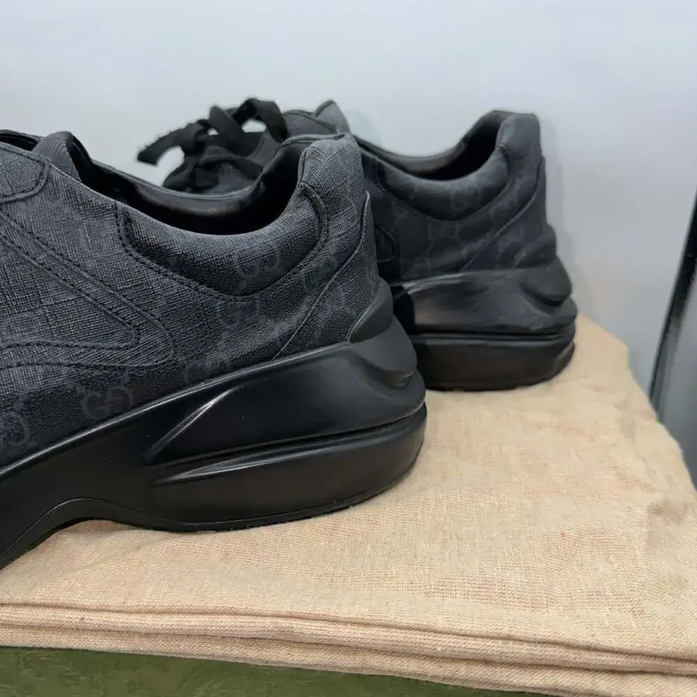 Gucci GG Rhyton Black Monogram Canvas Sneakers 704796 KGD00 1000